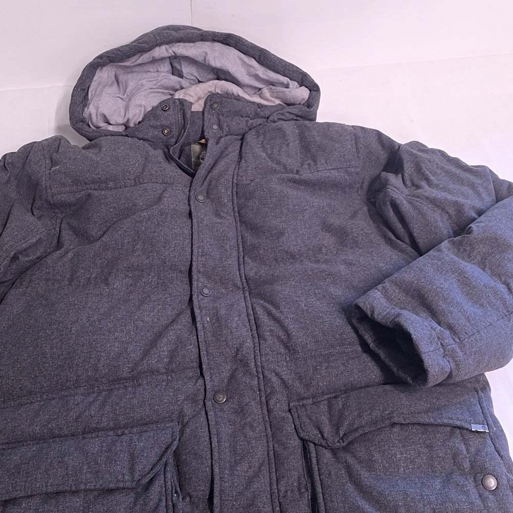Timberland Puffer Jacket Mens XL Grey Down Fill Hooded Parka Winter Heavyweight